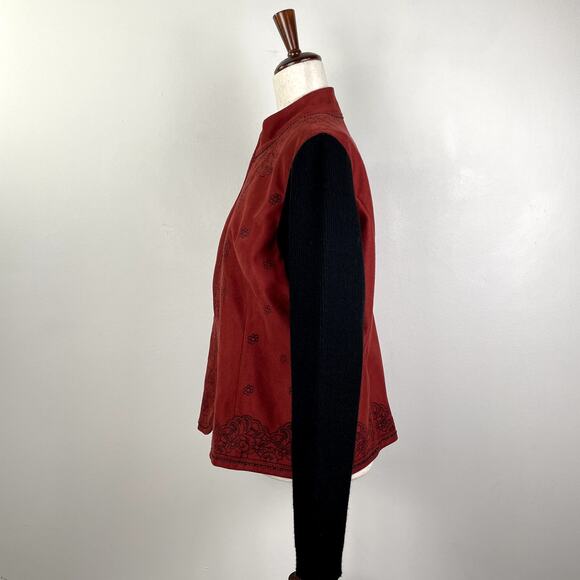 Coldwater Creek Faux Suede Sweater Jacket Ribbed Sleeves Beaded Full Zip Red L - Picture 3 of 16